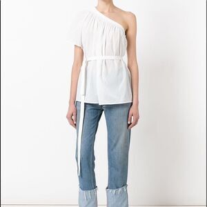 Helmut Lang One‎ Shoulder Cotton Gauze Belted Shirt Large Asymmetrical Tie loose